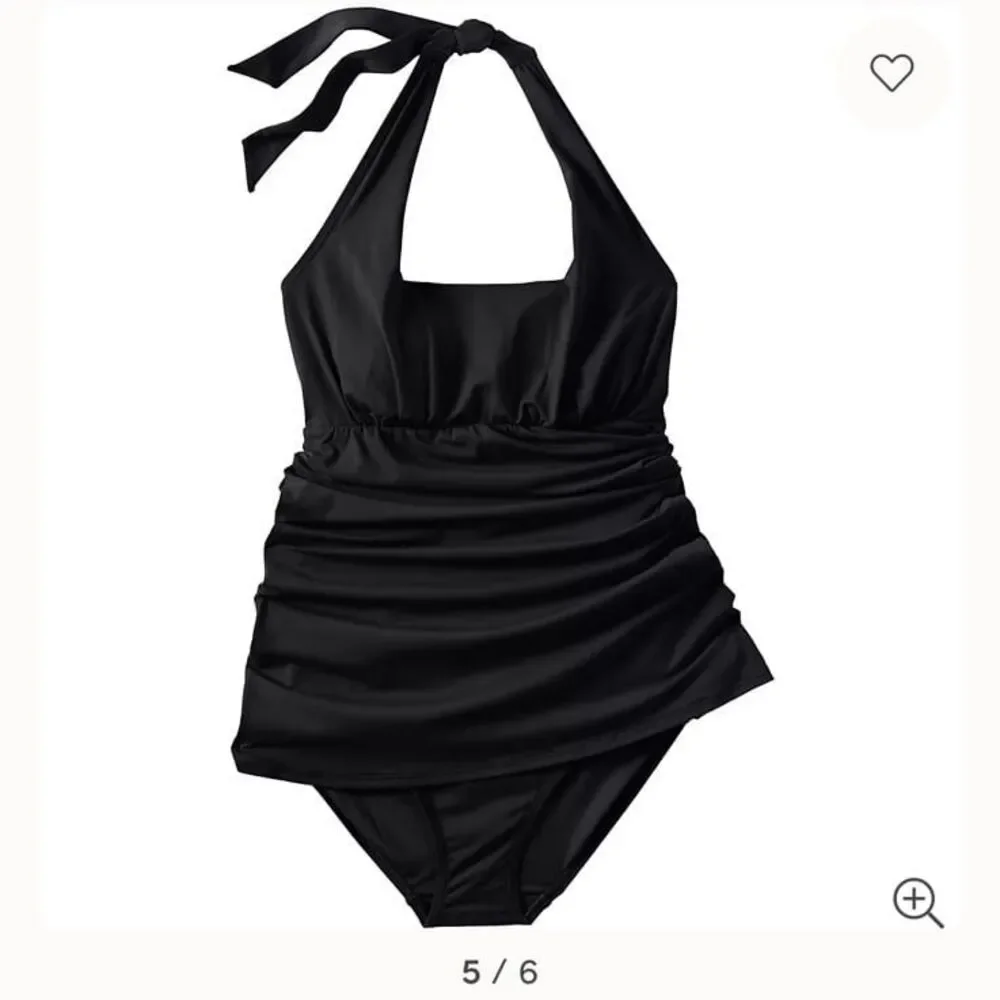 Lands’ End Women's Square Neck Halter Swim Dress One Piece Swimsuit